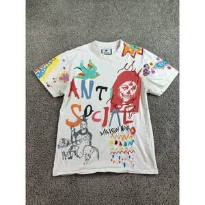 Maison Noir Shirt Mens Medium White Anti Social Art Short Sleeve Streetwear FLAW